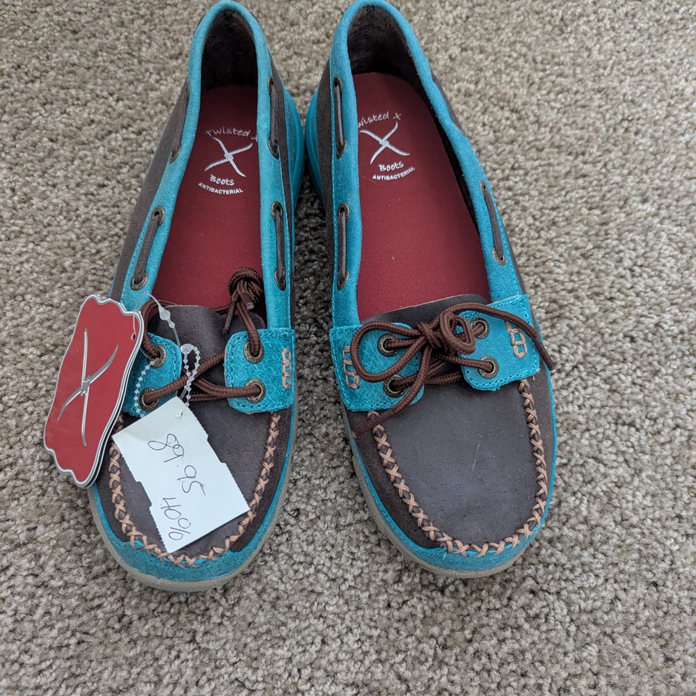 Twisted X Women's Turquoise and Brown Boat Shoes